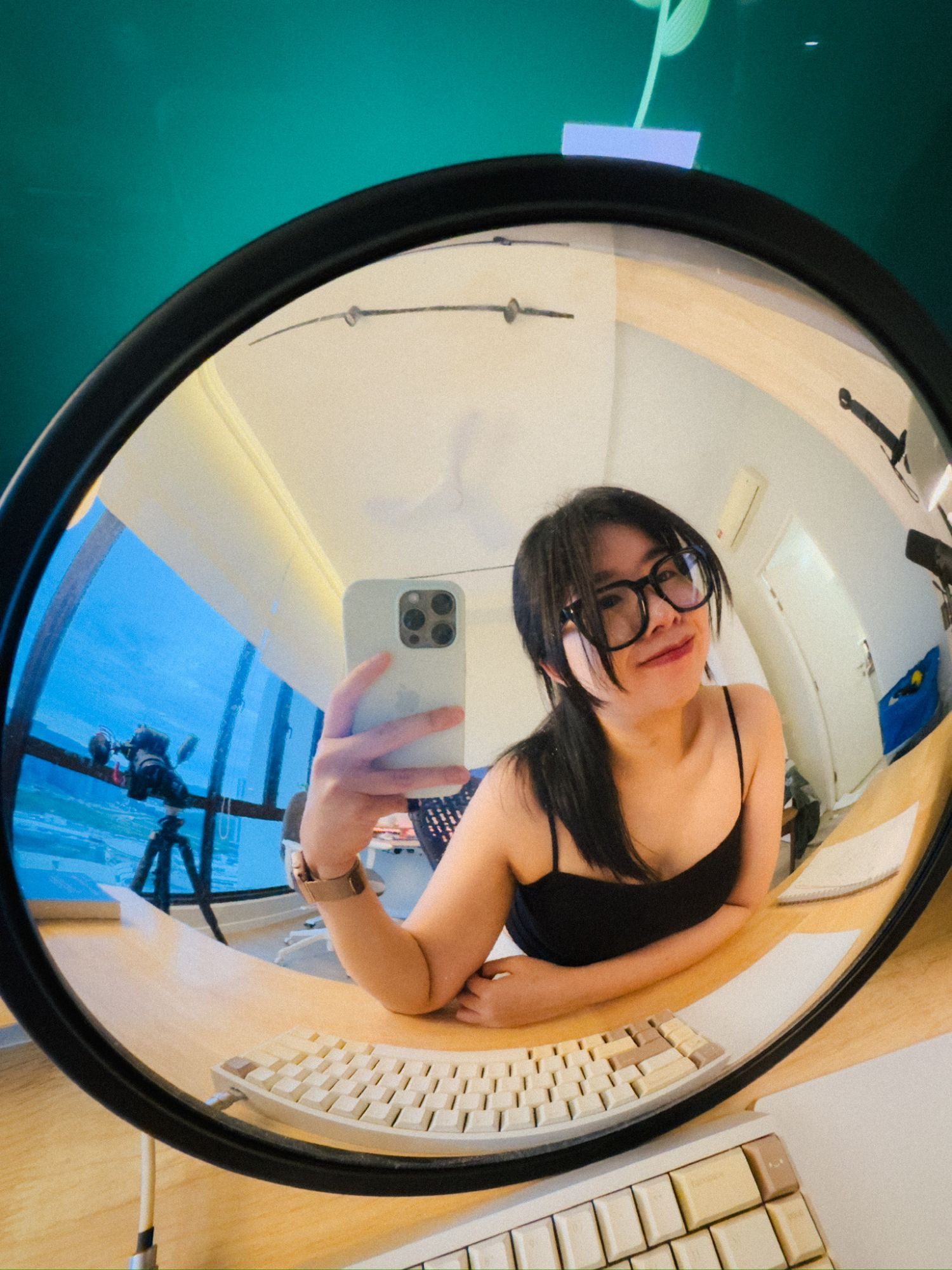 Convex mirror selfie at my desk